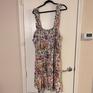 Terra & Sky - spring midi bright floral on white dress.  Sz 4X